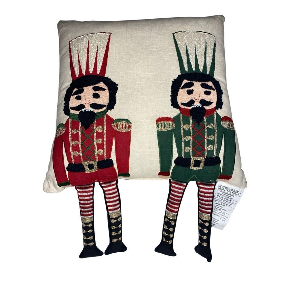 Nutcracker Christmas Pillow With Legs Holiday Decor Red Green 18 Inch Festive